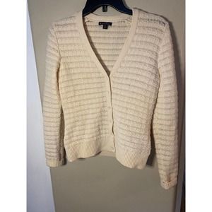 XS Brooks Brothers Swavorski buttons 100% merino wool cream cardigan